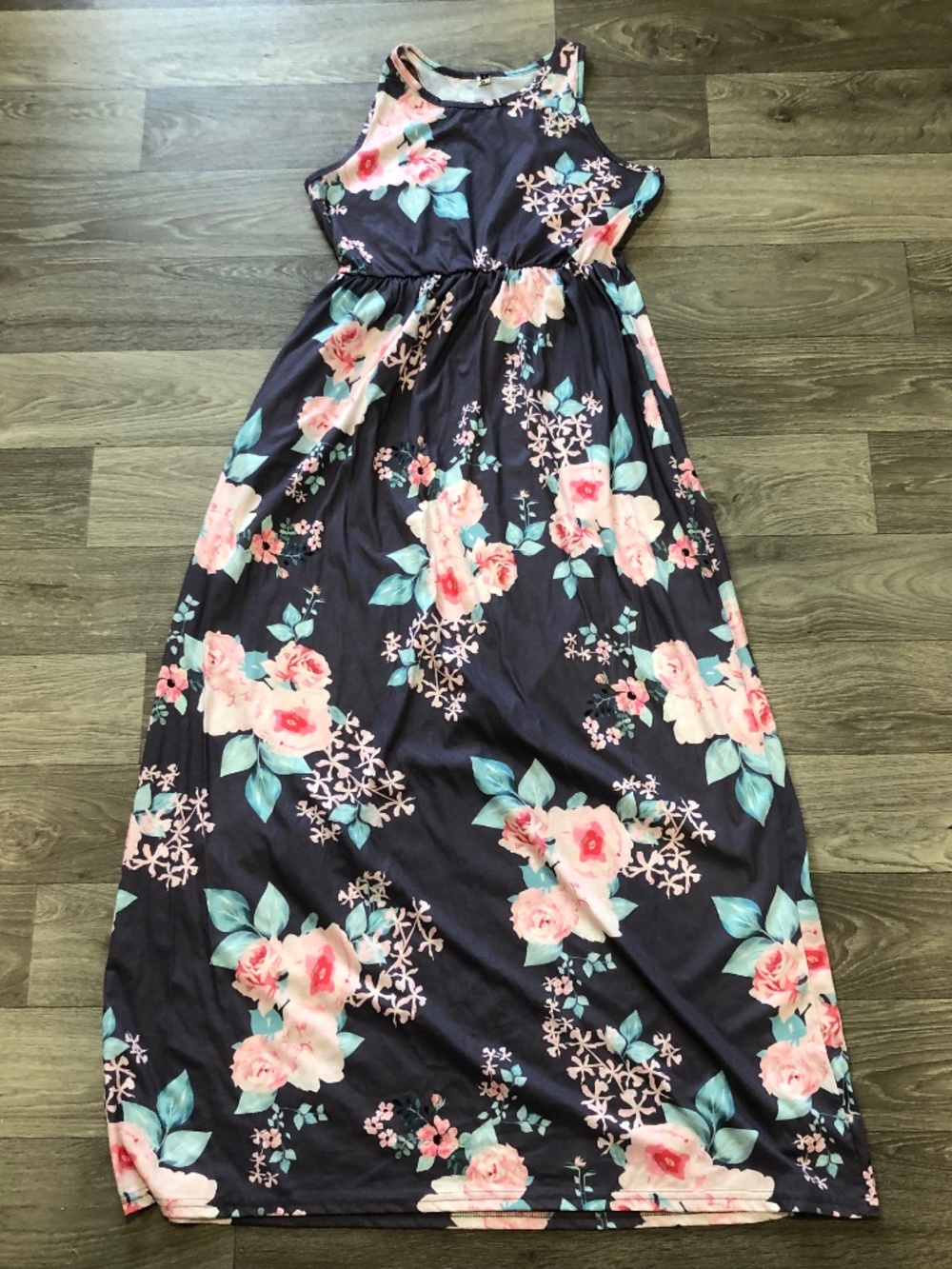 ZRMY Women's Maxi Tank Dress Bold Floral Gray Pink Size L